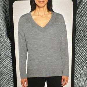 Banana Republic 100% Merino Wool Gray V-Neck Sweater Lightweight XL 14-16 NWT
